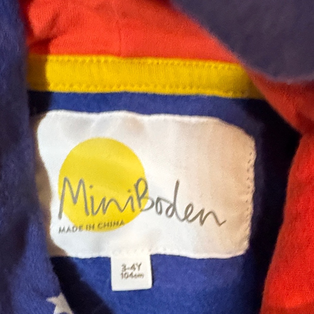 Mini Boden Blue Stars Hoodie with Red Lined Hood and Owl Appliqué - Picture 3 of 7